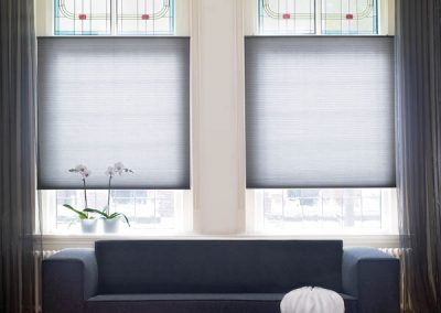 Inky Blue Duette Blinds in a Traditional Window