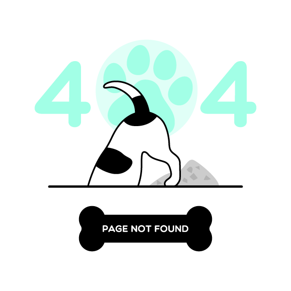 Dog looking for a bone - 404 error image